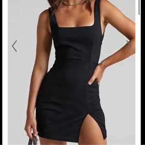 Showpo Square neck Corset Ribbed mini dress in black Size 6 Small